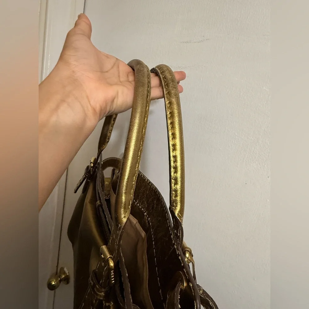 Fendi Gold Leather Selleria Villa‎ Borghese Satchel Shoulder Bag